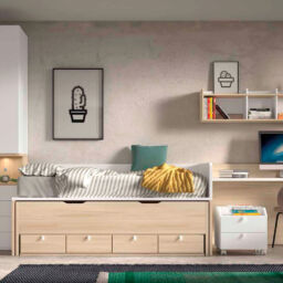 Dormitorio juvenil ámbar con detalles blancos de la colección Formas Evolution de Glicerio Chaves Hornero